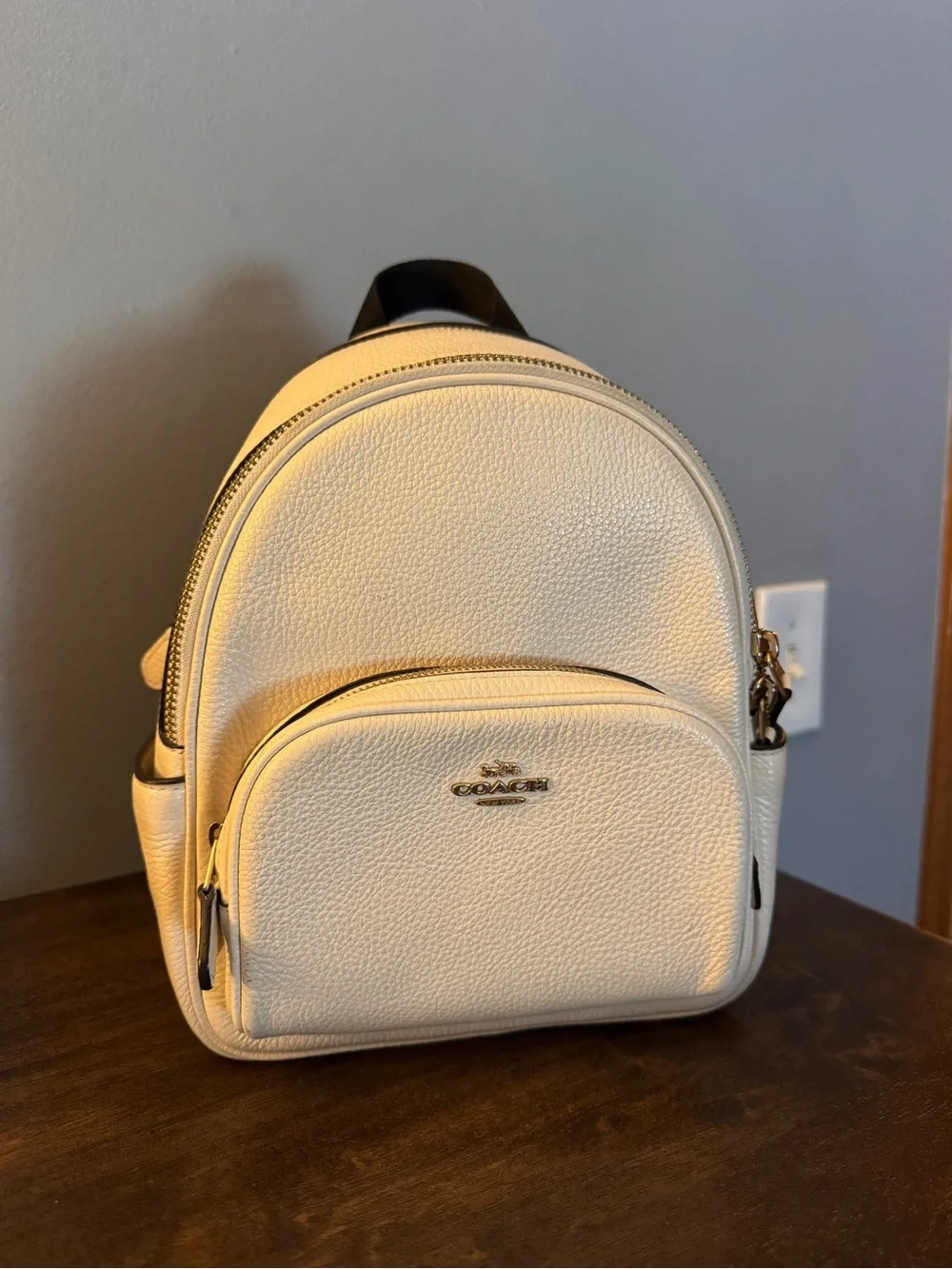 Coach Cream Pebbled Leather Mini Backpack with Gold Hardware